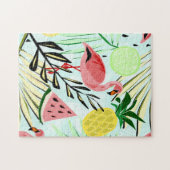 Rosa Flamingos und Früchte. Puzzle (Horizontal)