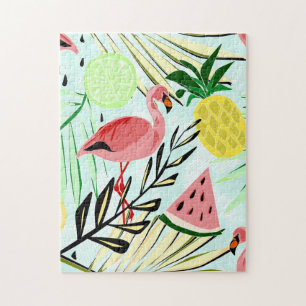 Rosa Flamingos und Früchte. Puzzle