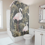 Rosa Flamingos und goldene Pflanze nahtlos Duschvorhang (Beispiel)