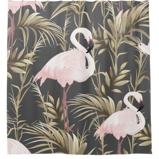 Rosa Flamingos und goldene Pflanze nahtlos Duschvorhang (Vorderseite)