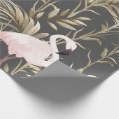 Rosa Flamingos und goldene Pflanze nahtlos Geschenkpapier (Ecke)