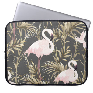 Rosa Flamingos und goldene Pflanze nahtlos Laptopschutzhülle