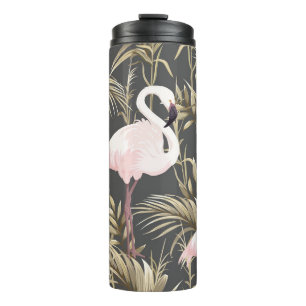 Rosa Flamingos und goldene Pflanze nahtlos Thermosbecher