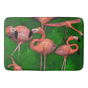 Rosa Flamingos und Jungle Ferns Badematte
