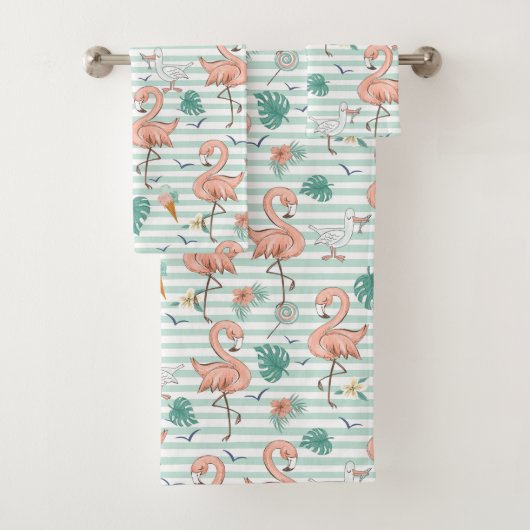 Rosa Flamingos und Möwen Badhandtuch Set (Insitu)
