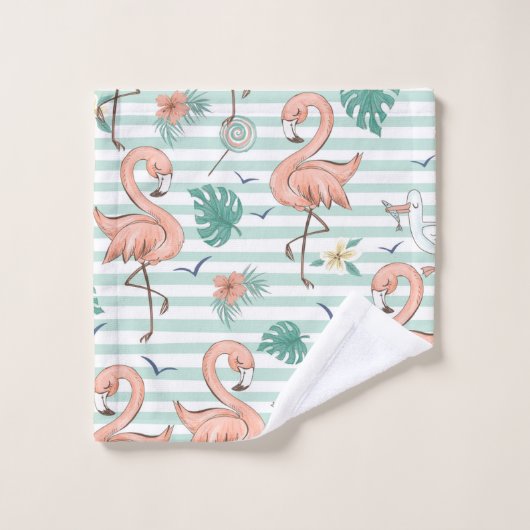 Rosa Flamingos und Möwen Badhandtuch Set (Waschlappen)