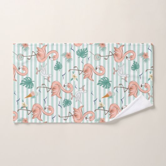Rosa Flamingos und Möwen Badhandtuch Set (Handtuch)