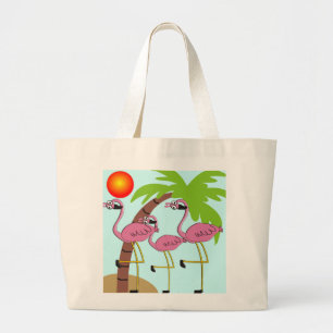 Rosa Flamingos und Palme-Geschenke Jumbo Stoffbeutel