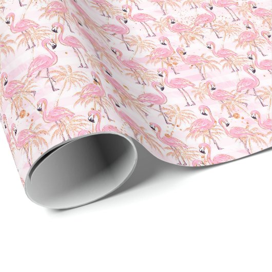 Rosa Flamingos und Palmen Geschenkpapier (Rolleneckpunkt)