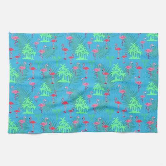 Rosa Flamingos und Palmen Geschirrtuch (Horizontal)