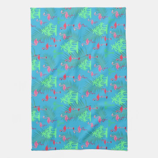 Rosa Flamingos und Palmen Geschirrtuch (Vertikal)