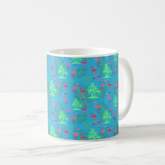 Rosa Flamingos und Palmen Kaffeetasse (VorderseiteRechts)