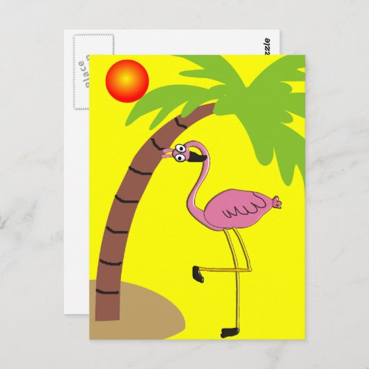 Rosa Flamingos und Palmenbaumgeschenke Postkarte (Vorne/Hinten)