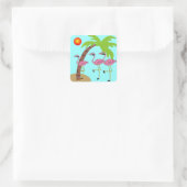 Rosa Flamingos und Palmenbaumgeschenke Quadratischer Aufkleber (Tasche)