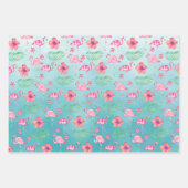 Rosa Flamingos und tropisch rosa Hibiskus Blume Geschenkpapier Set (Vorderseite 3)