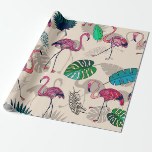 Rosa Flamingos und tropische Blätter nahtloses Mus Geschenkpapier