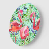 Rosa Flamingos und tropische Blätter-Uhr Große Wanduhr (Winkel)