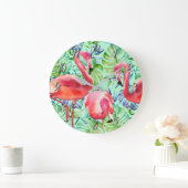 Rosa Flamingos und tropische Blätter-Uhr Große Wanduhr (Zuhause)