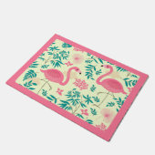 Rosa Flamingos und tropische Blume Fußmatte (Schrägansicht)