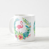 Rosa Flamingos und tropische Blume Kranz Kaffeetasse (Vorderseite Links)