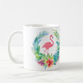 Rosa Flamingos und tropische Blume Kranz Kaffeetasse (Links)