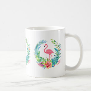 Rosa Flamingos und tropische Blumen Kranz Kaffeetasse