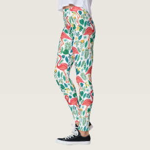 Rosa Flamingos und tropische Blumenmuster Leggings