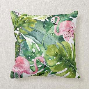Rosa Flamingos und tropische Palmwedel Kissen