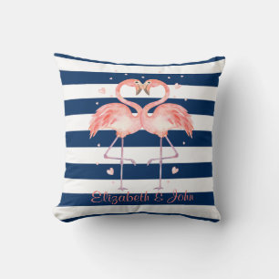 Rosa Flamingos verliebt,Marineblaue Streifen Kissen