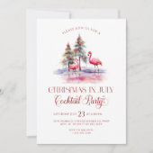 Rosa Flamingos Weihnachten Im Juli Cocktail Party Einladung (Vorderseite)