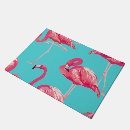 Rosa Flamingovögel auf Türkishintergrund Fußmatte (Schrägansicht)