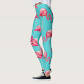Rosa Flamingovögel auf Türkishintergrund Leggings (Links)