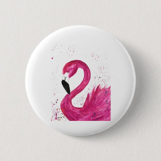 Rosa Flamingovogel Wasserfarbe mädchenhaft chic tr Button (Vorderseite)