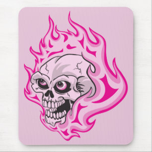 Rosa Flammenschädel Mousepad