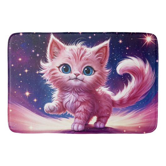 Rosa, flauschig niedliche Katzenaugen Badematte (Vorderseite)