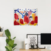 Rosa flauschige Einhörner tanzen auf Regenbogen Poster (Heimbüro)