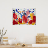 Rosa flauschige Einhörner tanzen auf Regenbogen Poster (Küche)