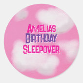 Rosa flauschige Wolken Personalisiert Geburtstag Runder Aufkleber (Vorderseite)
