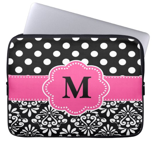 Rosa Fleck-Damast-Monogramm-Laptop-Hülse Laptopschutzhülle (Vorderseite)