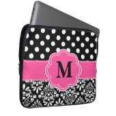 Rosa Fleck-Damast-Monogramm-Laptop-Hülse Laptopschutzhülle (Vorne Rechts)