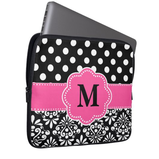 Rosa Fleck-Damast-Monogramm-Laptop-Hülse Laptopschutzhülle (Vorne Rechts)