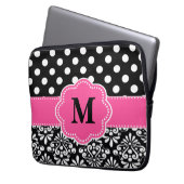 Rosa Fleck-Damast-Monogramm-Laptop-Hülse Laptopschutzhülle (Vorderseite Links)