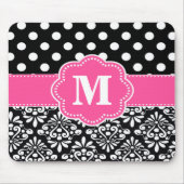 Rosa Fleck-Damast-Monogramm-Mausunterlage Mousepad (Vorne)