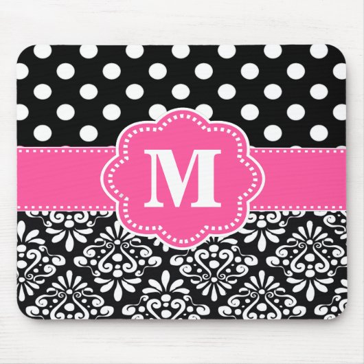 Rosa Fleck-Damast-Monogramm-Mausunterlage Mousepad (Vorne)