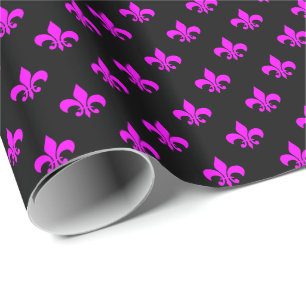 Rosa Fleur-de-lis auf Schwarz Geschenkpapier