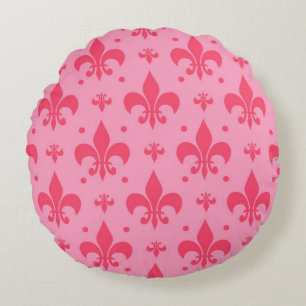 rosa Fleur-de-lis-Muster Rundes Kissen
