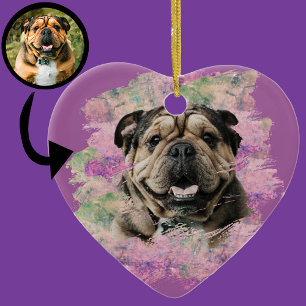 Rosa Flieder Bulldogge Hundeliebhaber Herz Foto Keramik Ornament