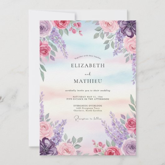 Rosa Flieder Gesteck Hochzeit Einladung (Vorderseite)