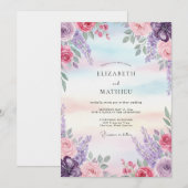 Rosa Flieder Gesteck Hochzeit Einladung (Vorne/Hinten)