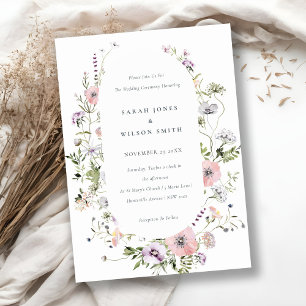 Rosa Flieder Wildblumen-Rahmen Hochzeits-Einladung Dankeskarte